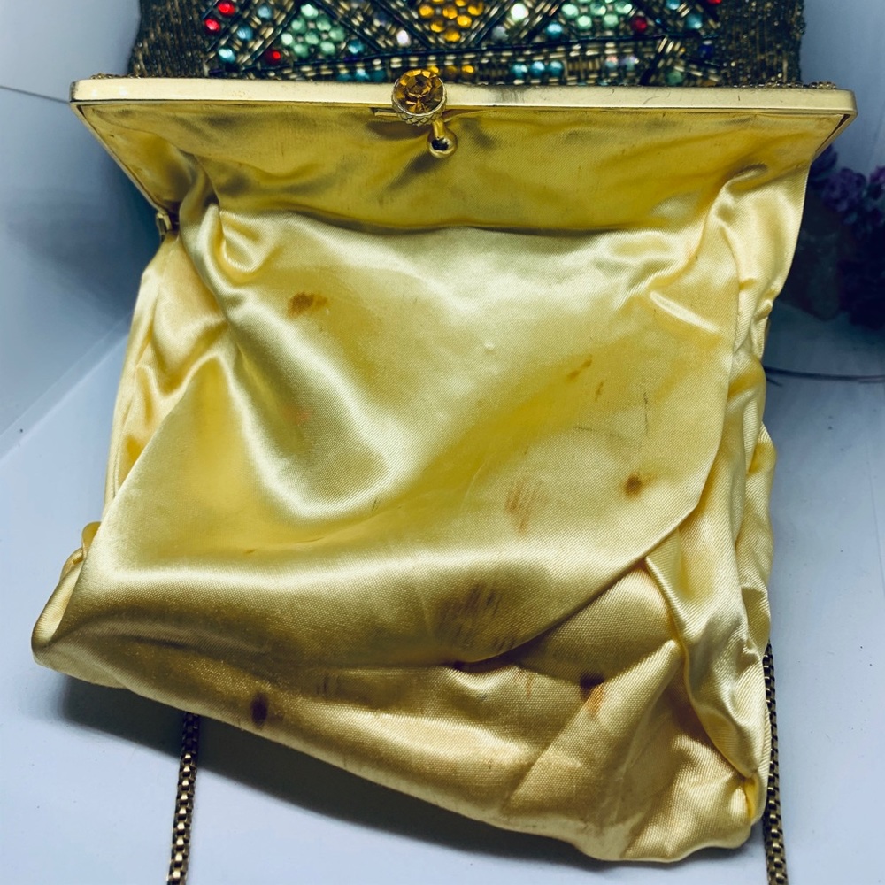 WALBORG vintage gold purse w/ rhinestones & beads - Picture 8 of 8